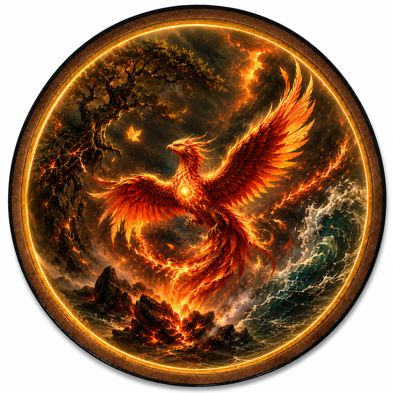 Phoenix Rising LED Wall Art – Fire & Ocean Fantasy Decor
