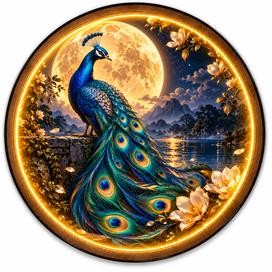 Moonlit Majesty Peacock LED Wall Art – Sapphire Moon Decor