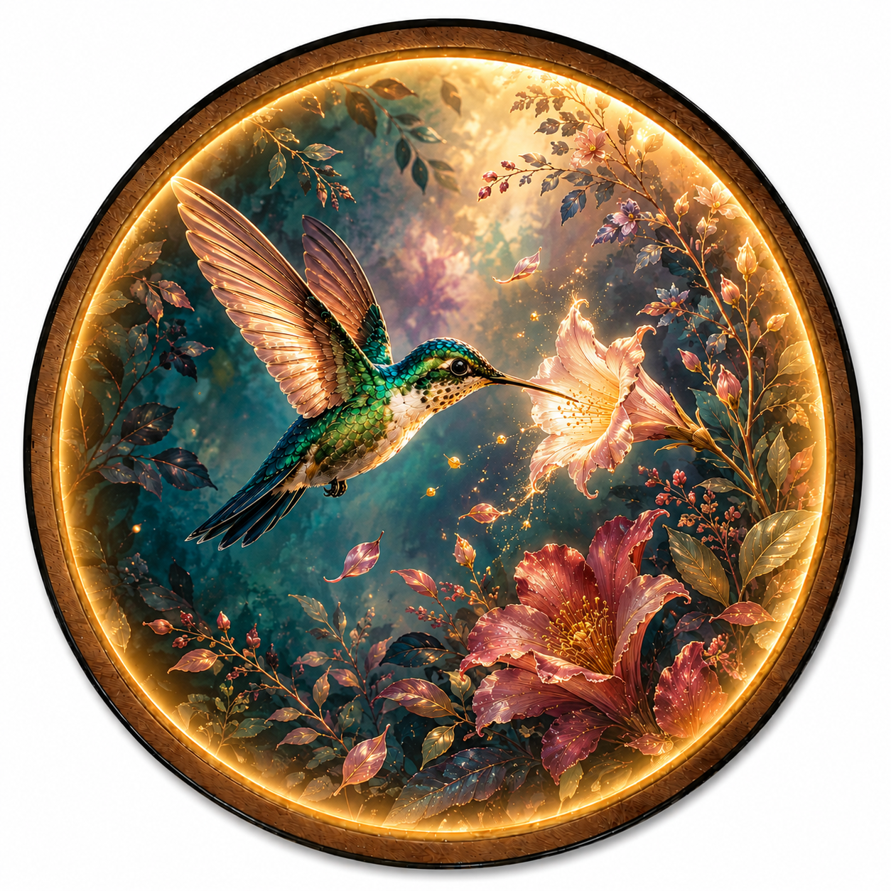 Emerald Wings Hummingbird LED Wall Art – Botanical Floral Decor
