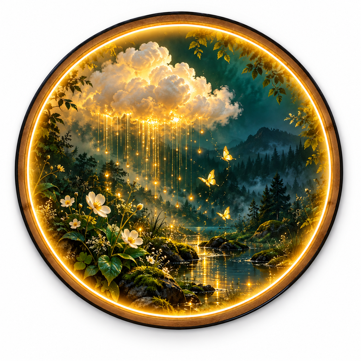 Golden Rain Cloud LED Wall Art – Enchanted Forest Decor
