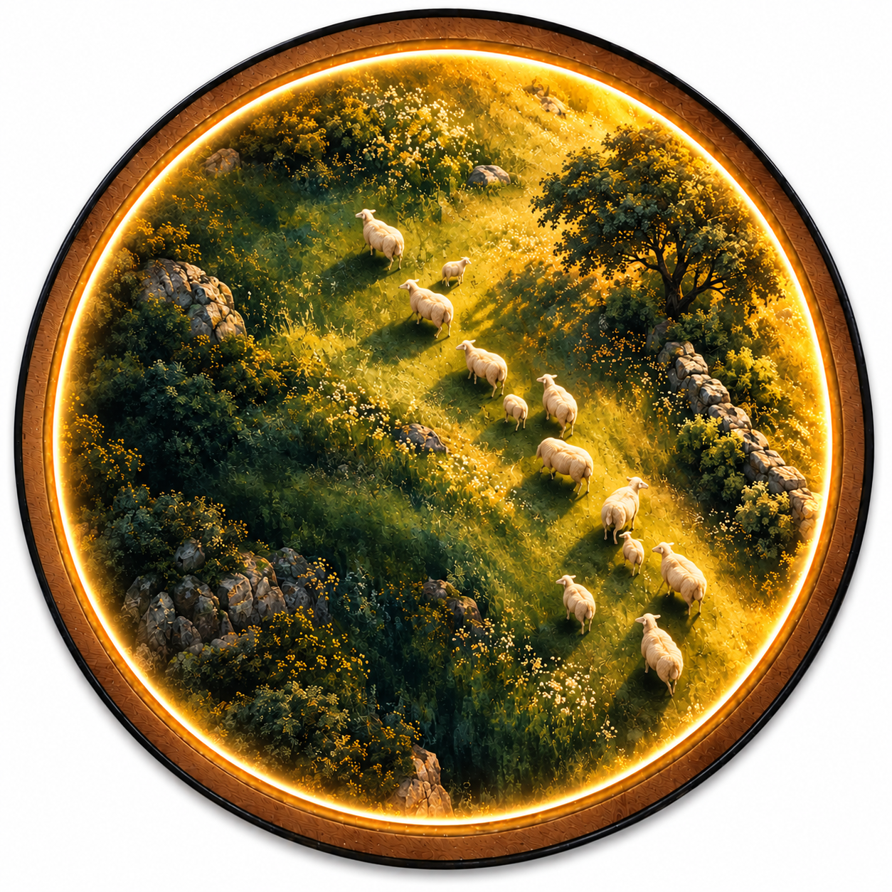 Golden Meadow Sheep LED Wall Art – Farmhouse Lighted Decor