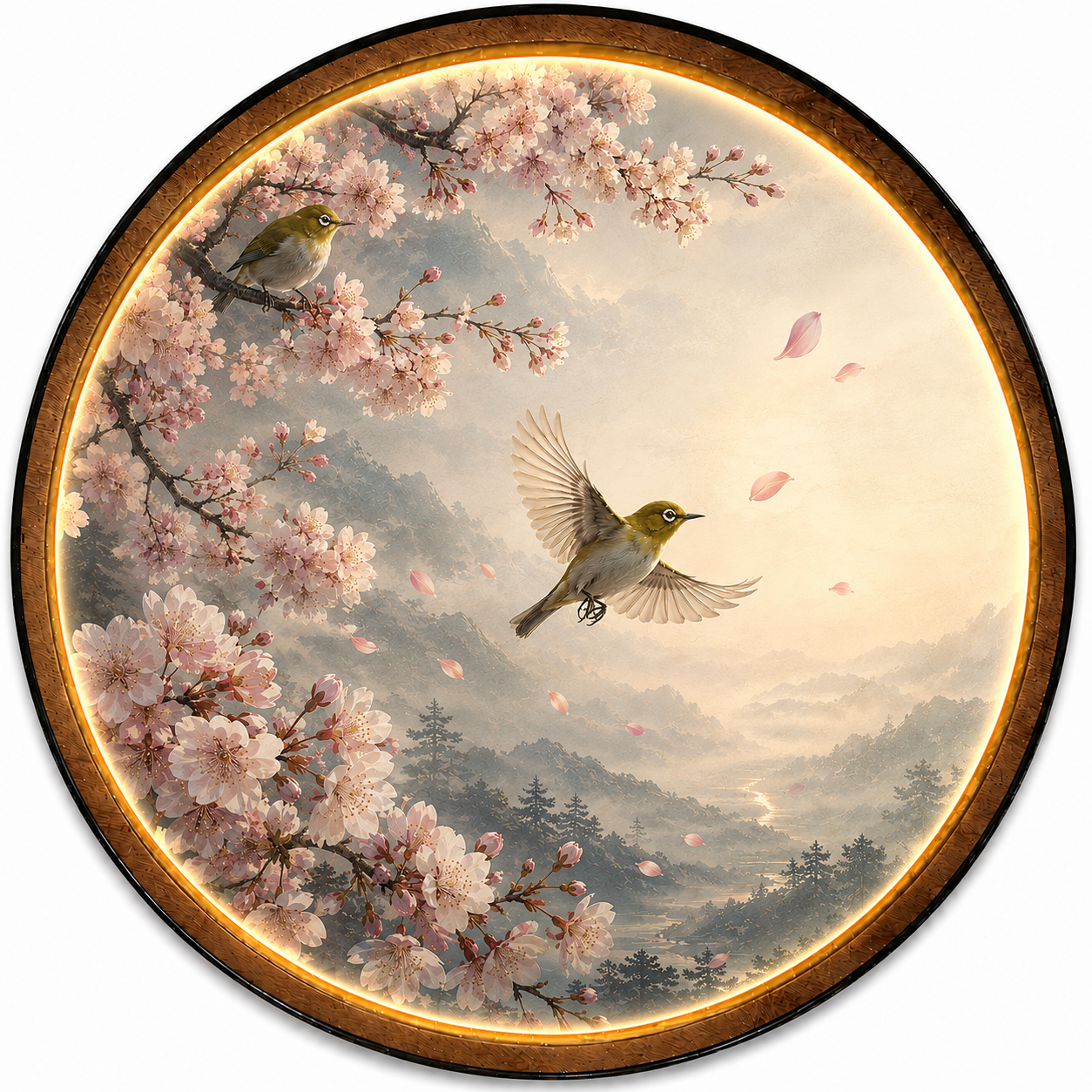 Sakura Flight Mist Valley LED Wall Art – Cherry Blossom Decor