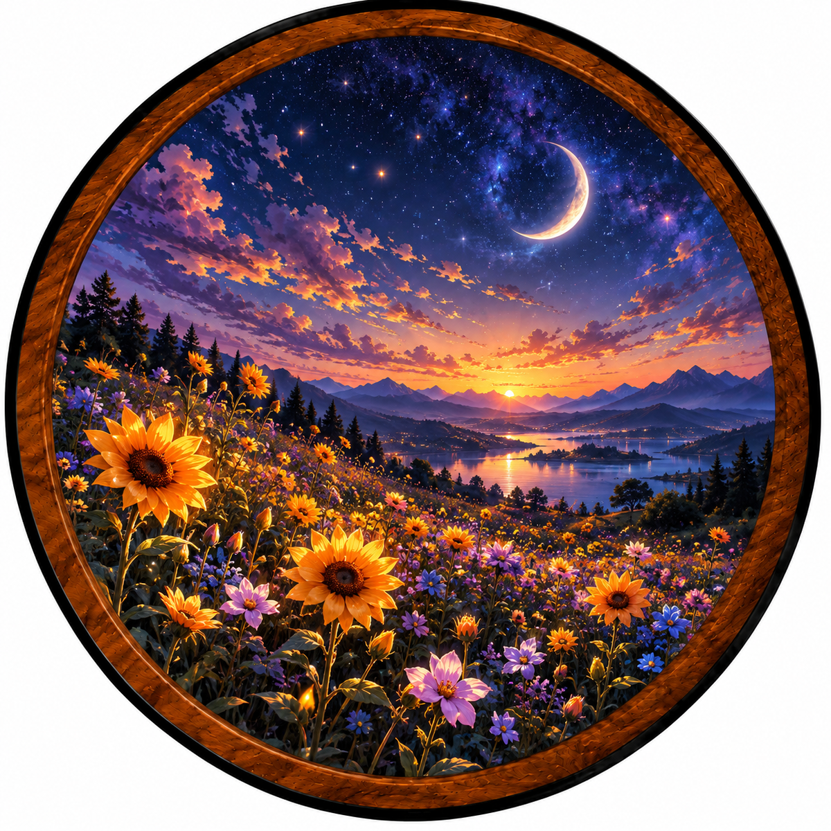Moonlit Sunflower Valley – Handcrafted LED Wall Art