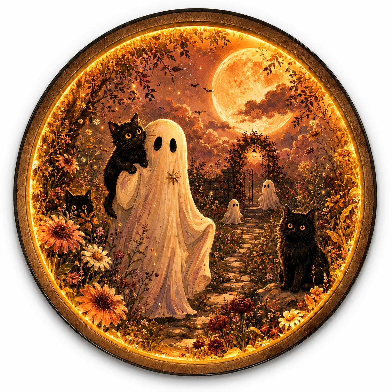 Ghost & Black Cats LED Wall Art – Cute Halloween Garden Decor