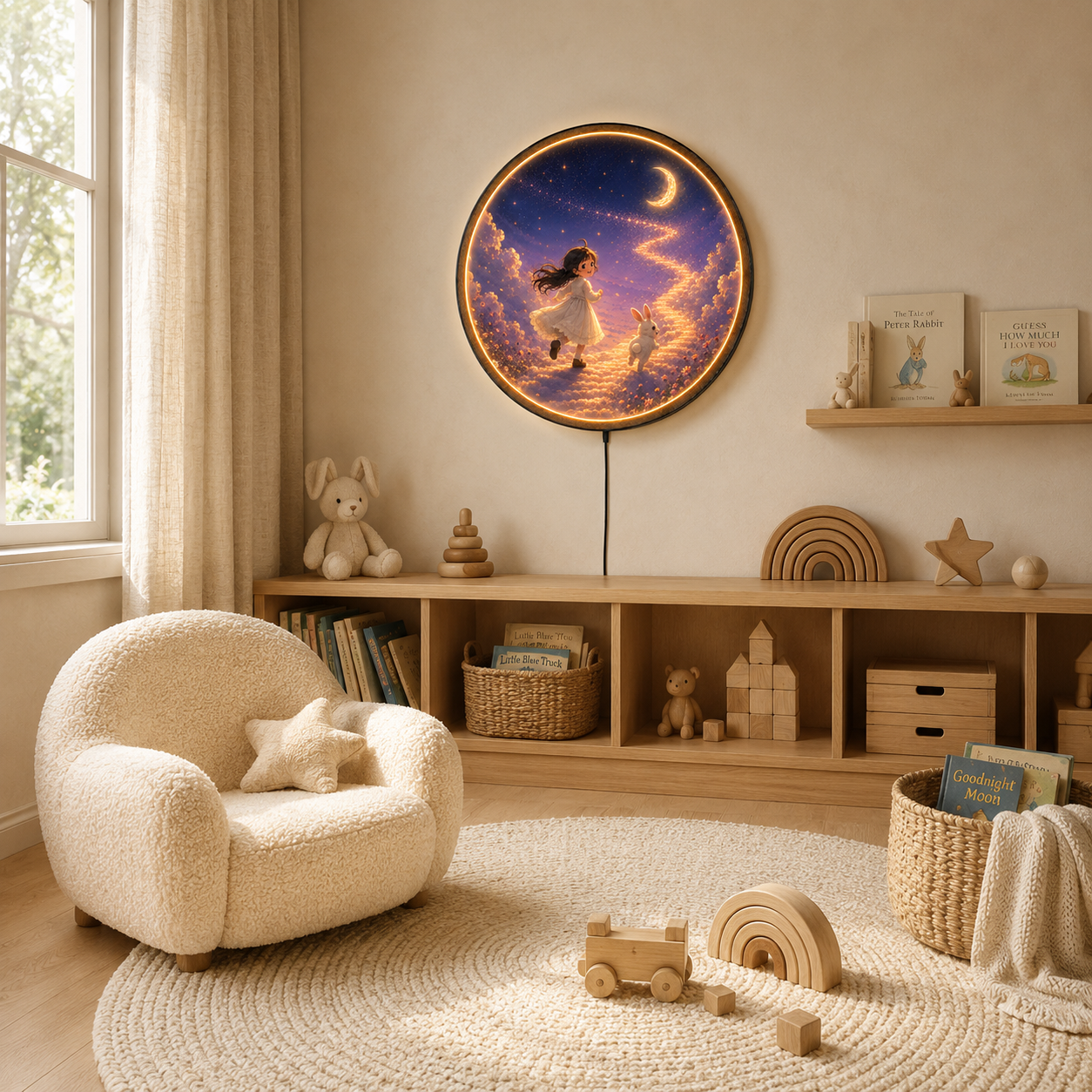 Moonlit Dream Path LED Wall Art – Round Acrylic Light Decor