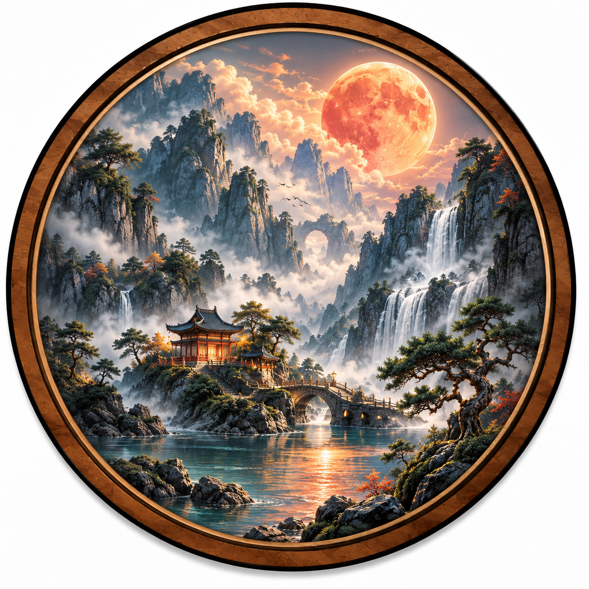 Handcrafted Moonlit Mountain Sanctuary LED Wall Art