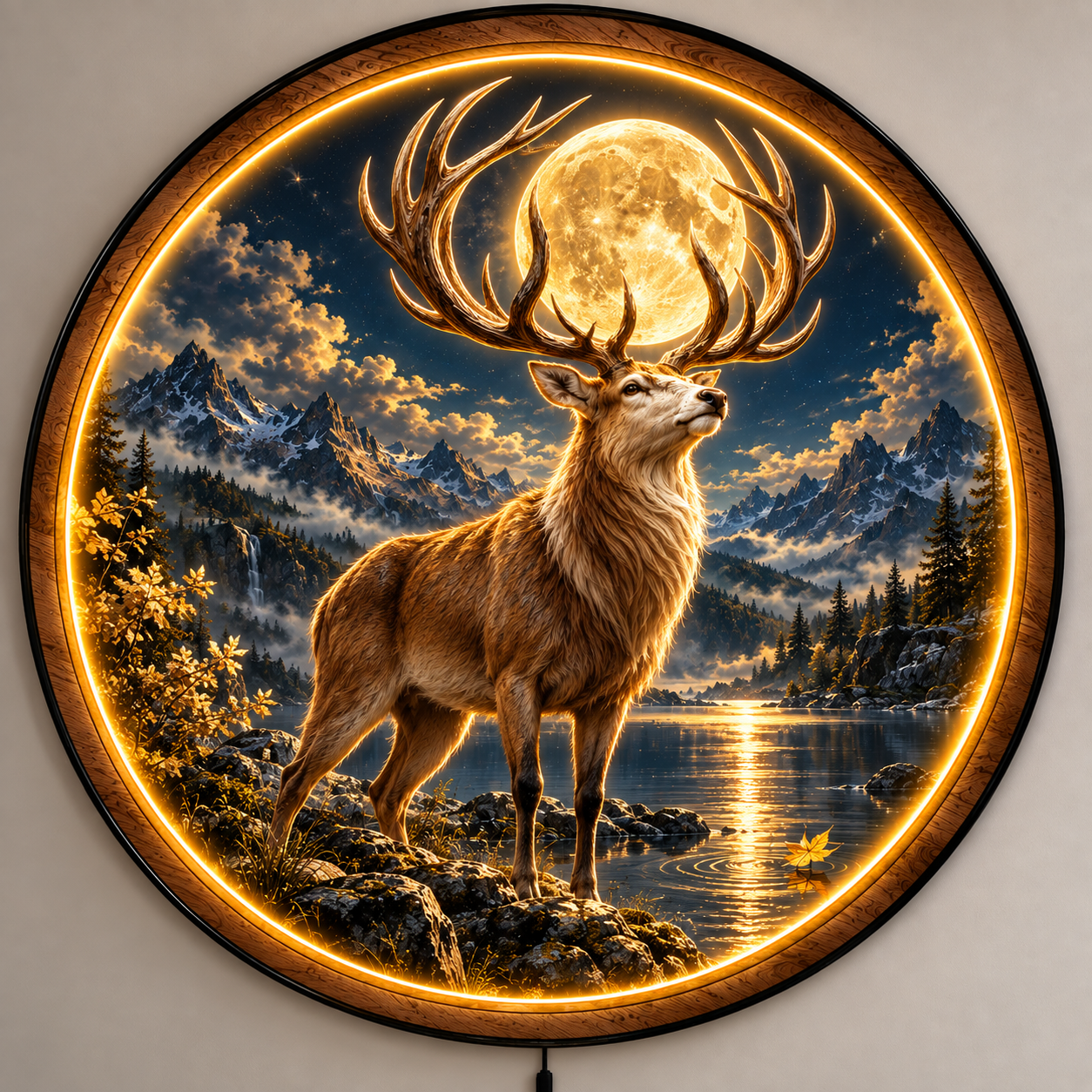 Moonthrone Stag LED Wall Art – Majestic Mountain Deer Decor