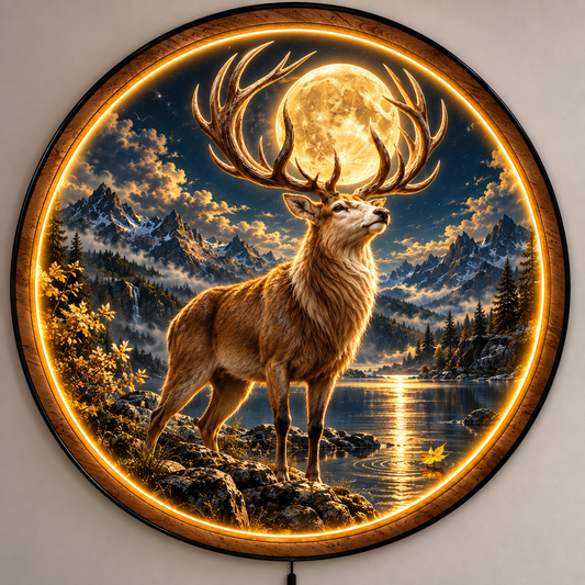 Moonthrone Stag LED Wall Art – Majestic Mountain Deer Decor