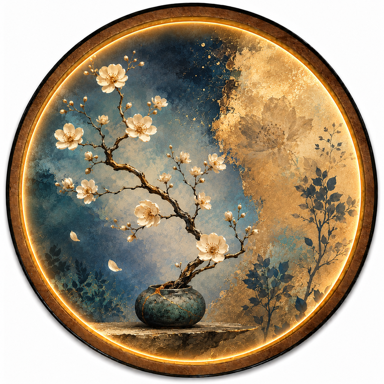 Golden Blossom Serenity LED Wall Art – Botanical Decor