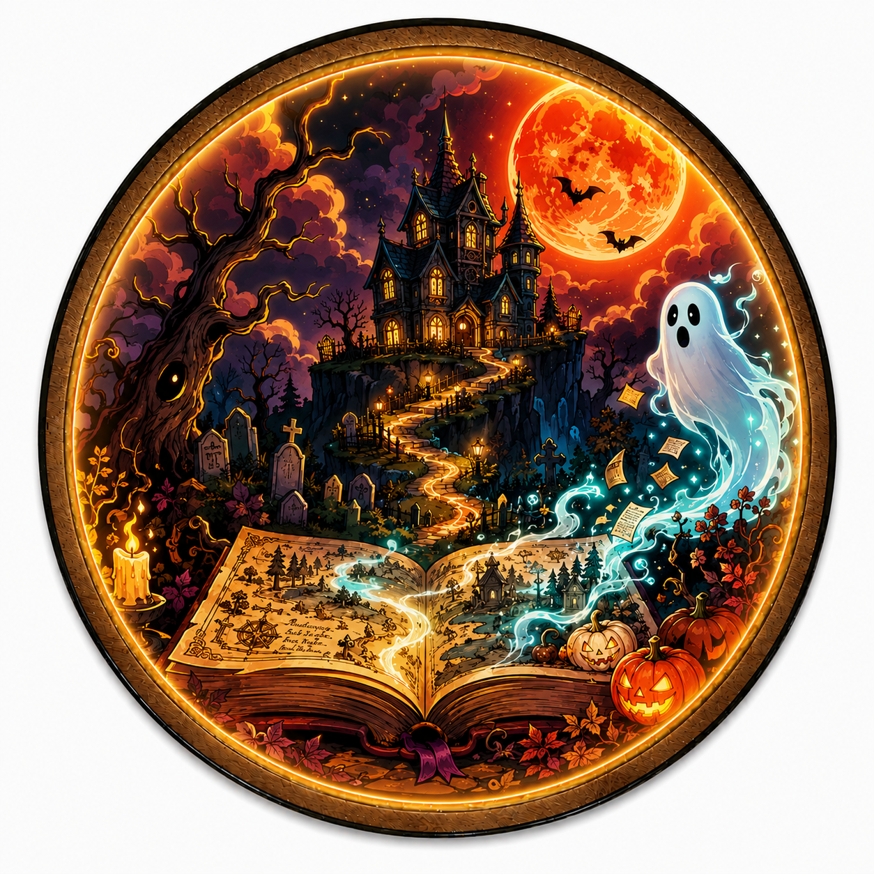 Haunted Storybook LED Wall Art – Ghost & Halloween Castle Decor