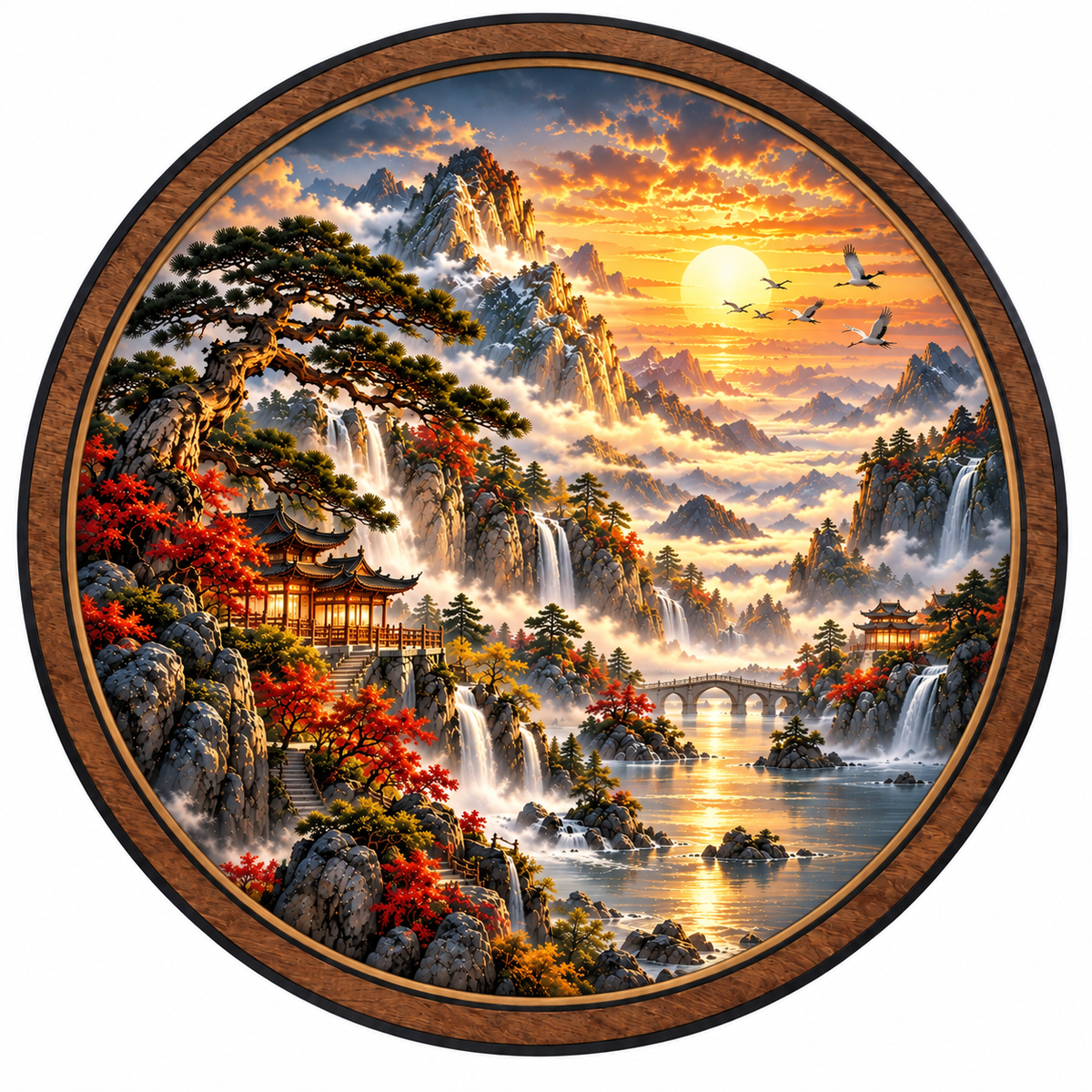 Golden Mountain Sanctuary – Sunset Falls LED Wall Art