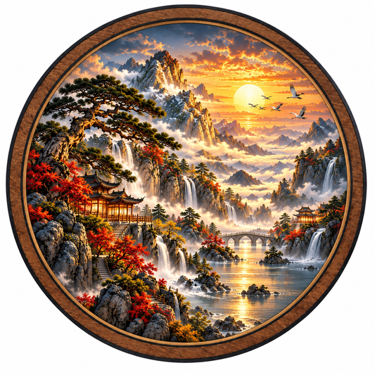 Golden Mountain Sanctuary – Sunset Falls LED Wall Art