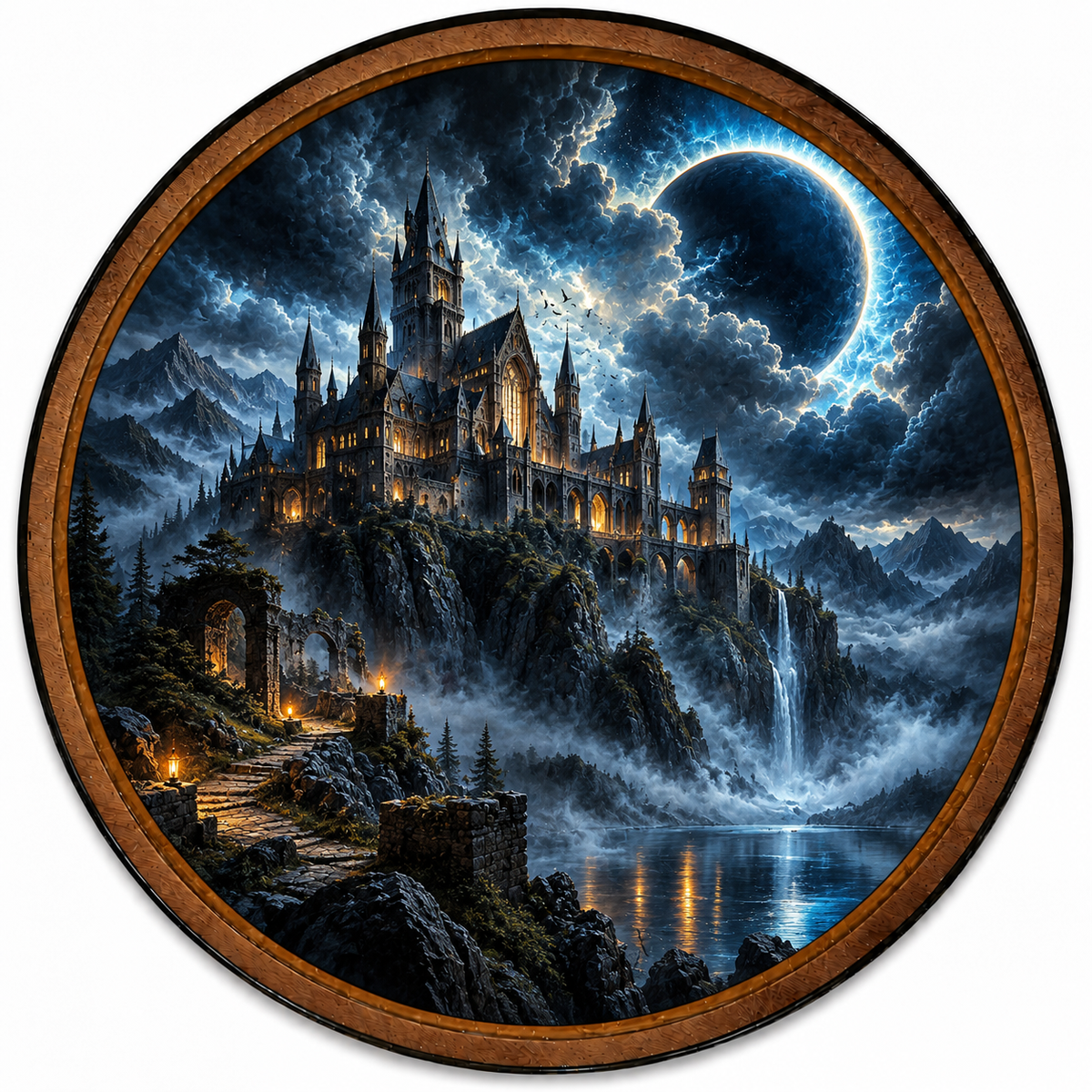 Eclipse Citadel Gothic Castle Circular LED Wall Art