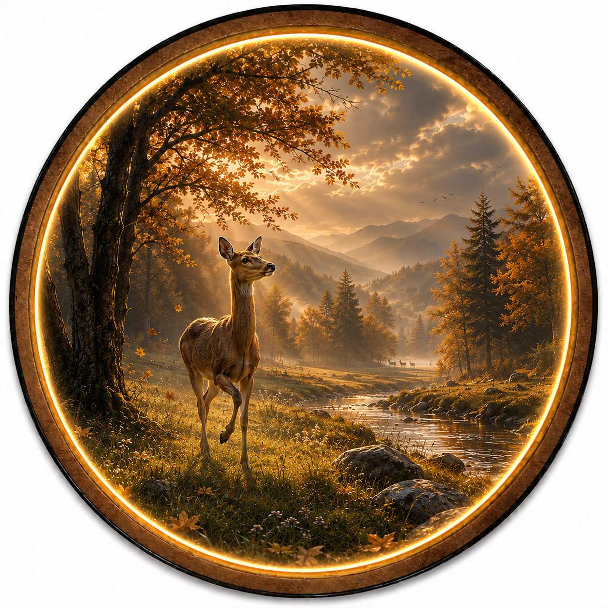 Golden Forest Deer LED Wall Art – Illuminated Woodland Deer Decor