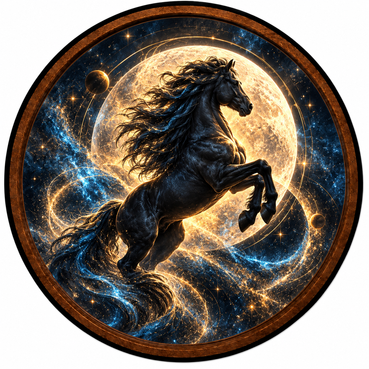Midnight Stallion – Handcrafted LED Wall Art | Majestic Black Horse & Golden Moon
