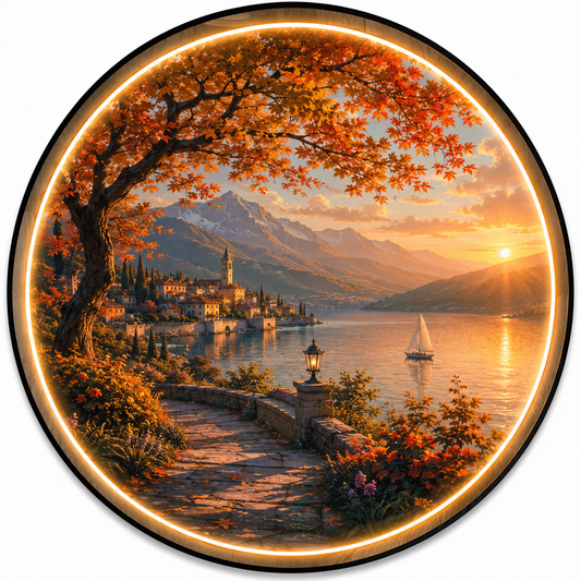 Golden Lake Reverie LED Wall Art – Autumn Landscape Decor
