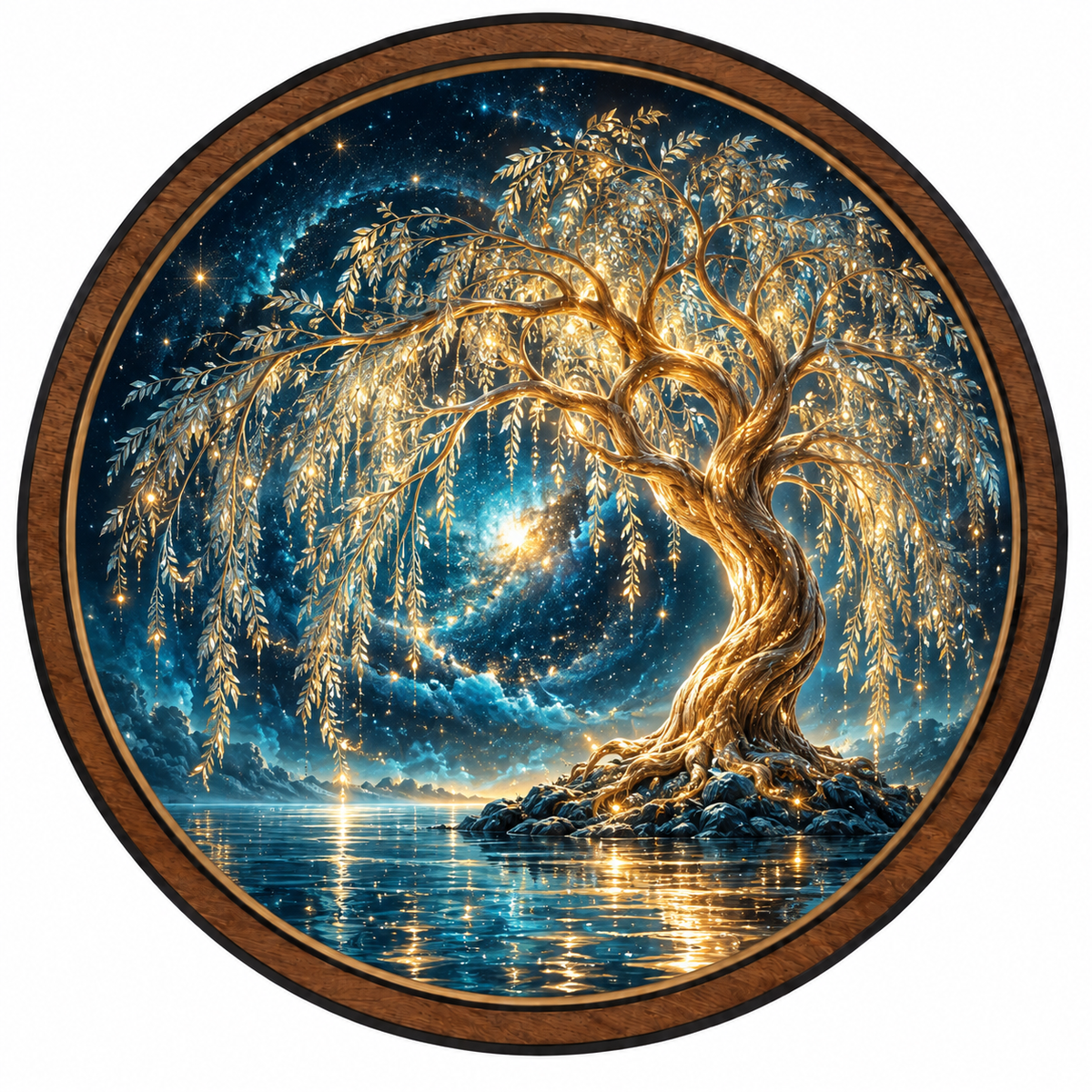 Celestial Golden Willow Tree LED Wall Art – Cosmic Dreams