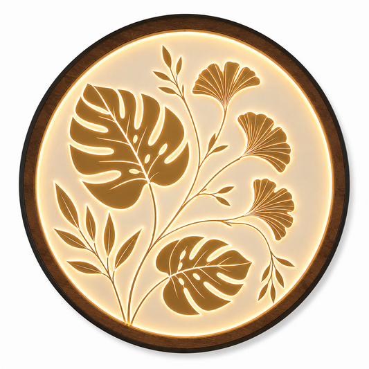 Botanical Leaf LED Wall Lamp | Monstera Ginkgo Wood Art