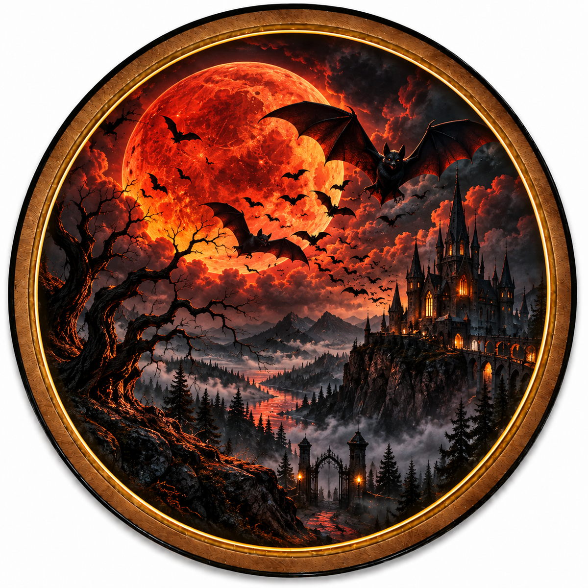 Blood Moon Bats – Gothic Castle LED Wall Art