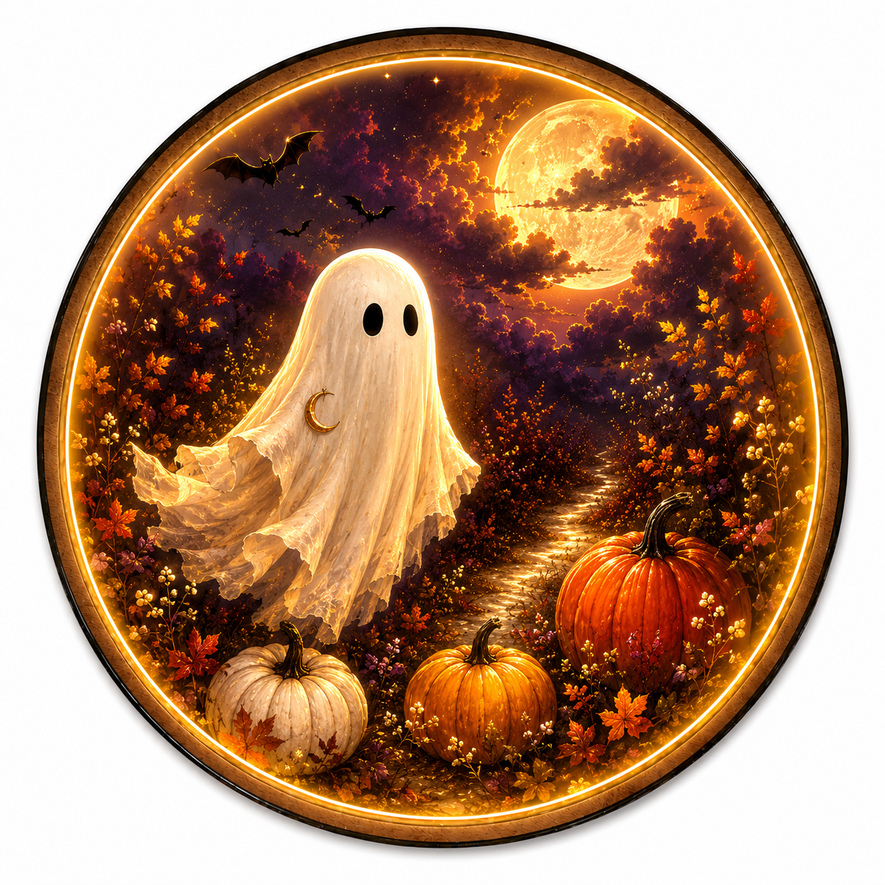 Moonlit Little Ghost LED Wall Art – Cute Halloween Decor