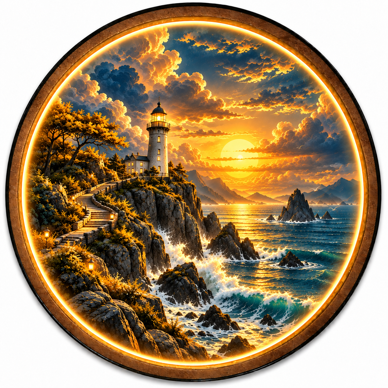 Sunset Lighthouse LED Wall Art – Coastal Ocean Lighted Decor