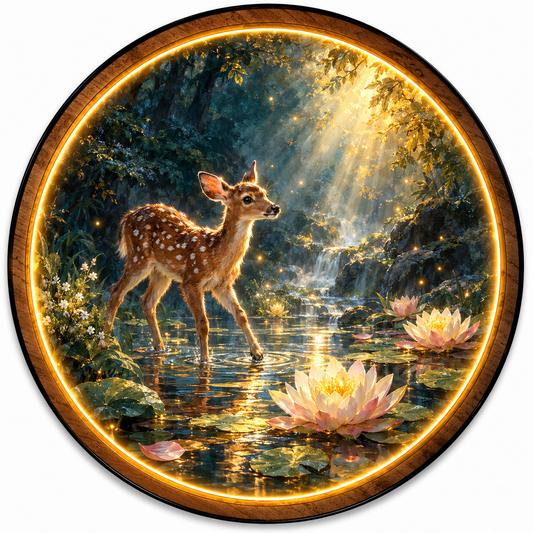 Enchanted Fawn Lotus LED Wall Art – Woodland Nature Decor