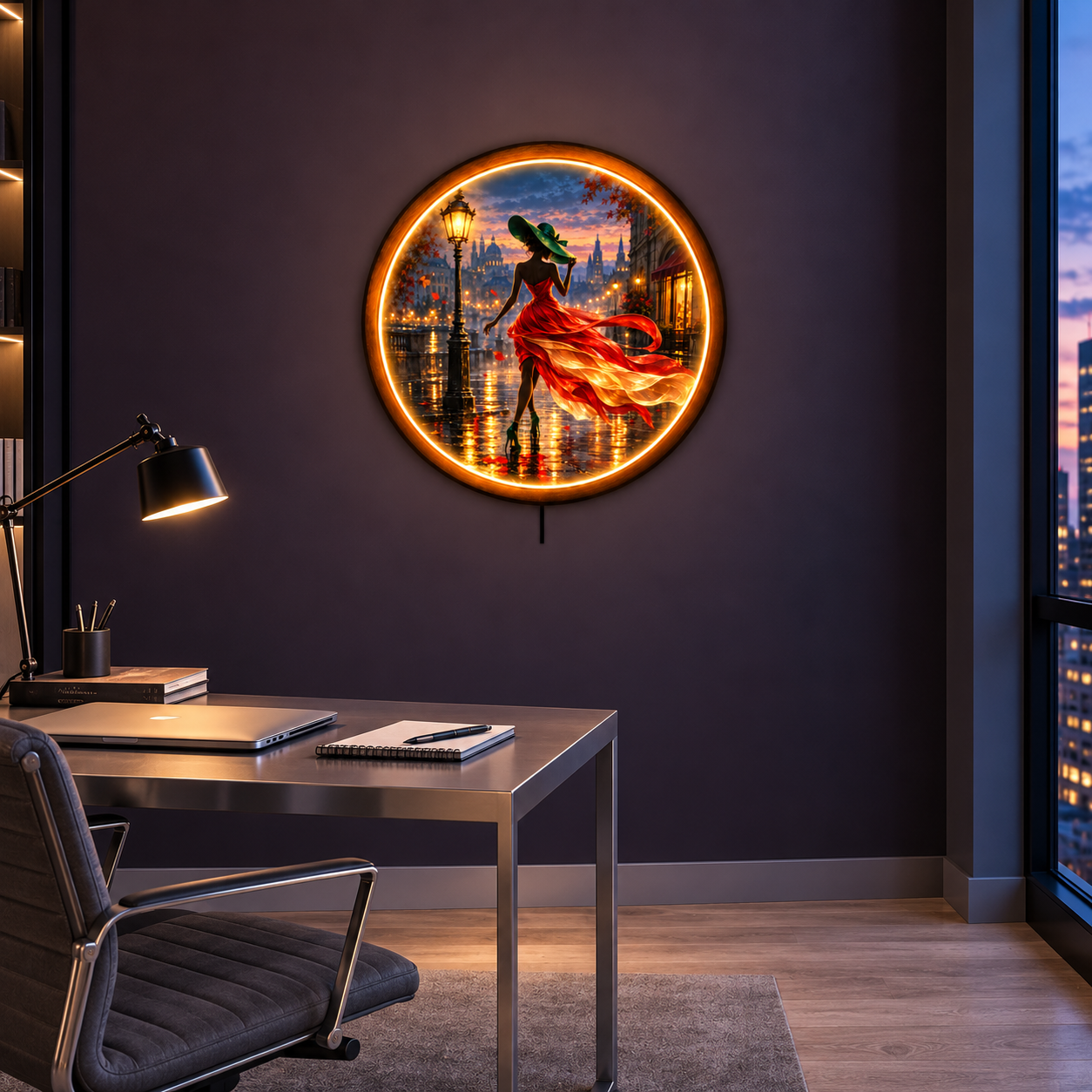 Crimson Promenade LED Wall Art – Elegant City Night Decor