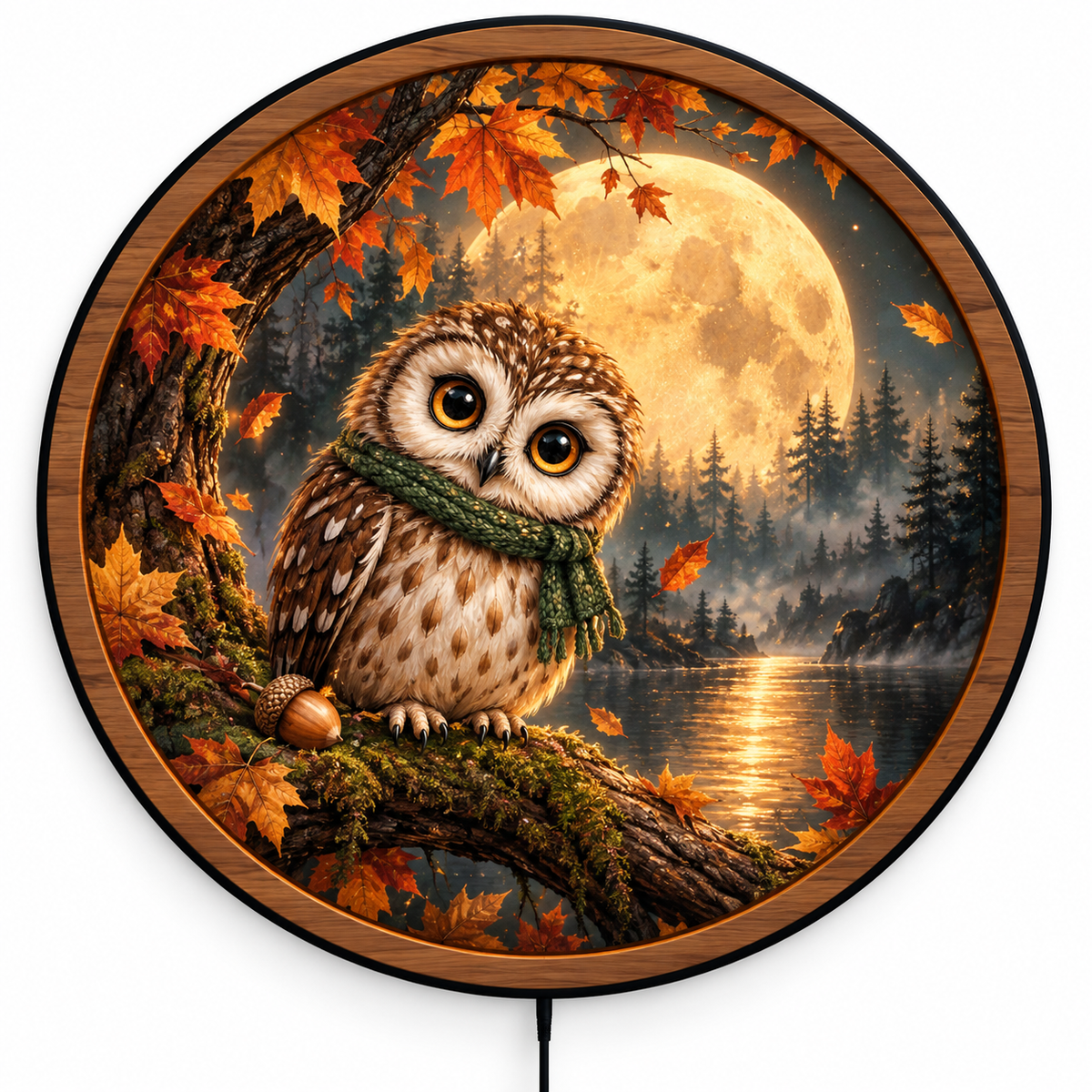Autumn Moon Owl LED Wall Art – Cozy Woodland Night Decor