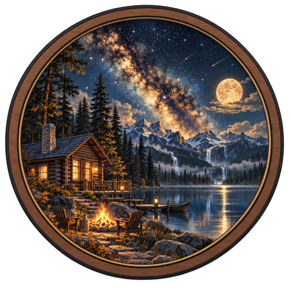 Starlit Mountain Retreat LED Wall Art – Cozy Cabin Night Decor