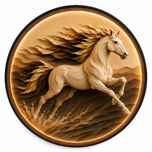 Majestic Running Horse LED Wall Art – Round Illuminated Wall Decor