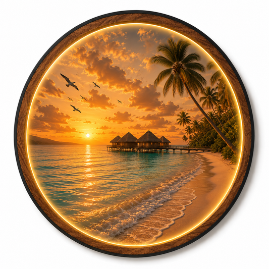 Tropical Sunset Lagoon LED Wall Art – Coastal Beach Light Decor
