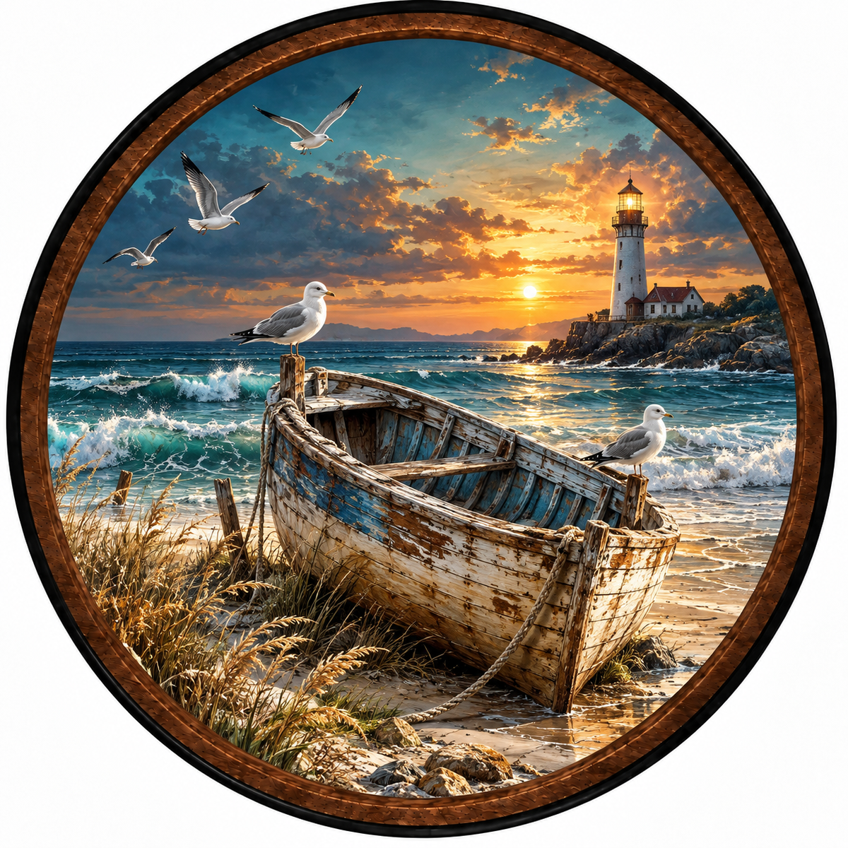 Coastal Lighthouse – Handcrafted LED Wall Art | Nautical Sunset Decor