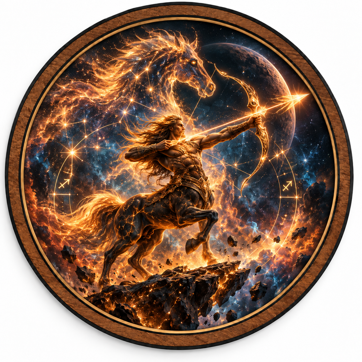 Sagittarius Celestial Archer – Handcrafted Round LED Wall Art