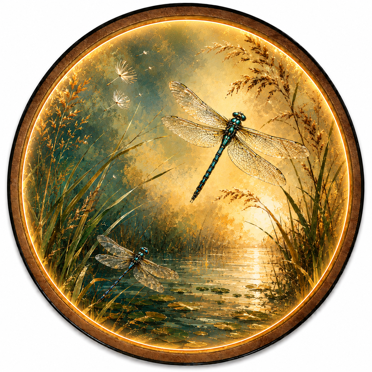 Golden Dragonfly LED Wall Art – Tranquil Meadow Nature Deco