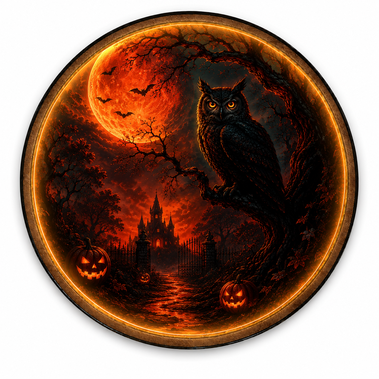 Halloween Owl LED Wall Art – Blood Moon Spooky Decor