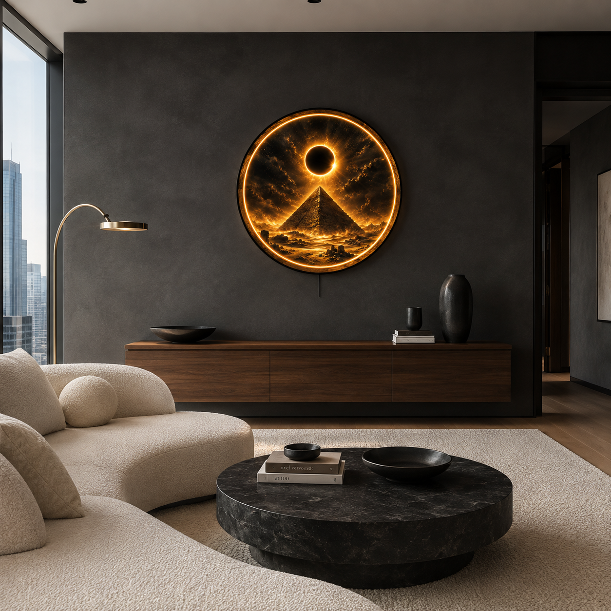 Solar Eclipse Pyramid LED Wall Art – Ancient Egyptian Illuminated Wall Decor