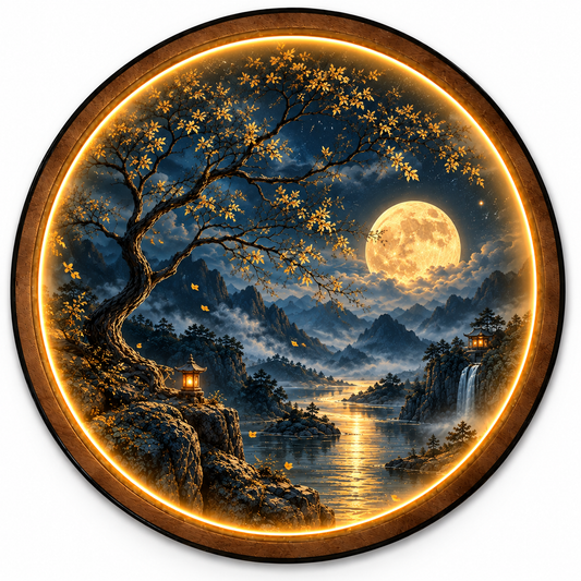 Golden Moon Serenity LED Wall Art – Mountain Landscape Decor