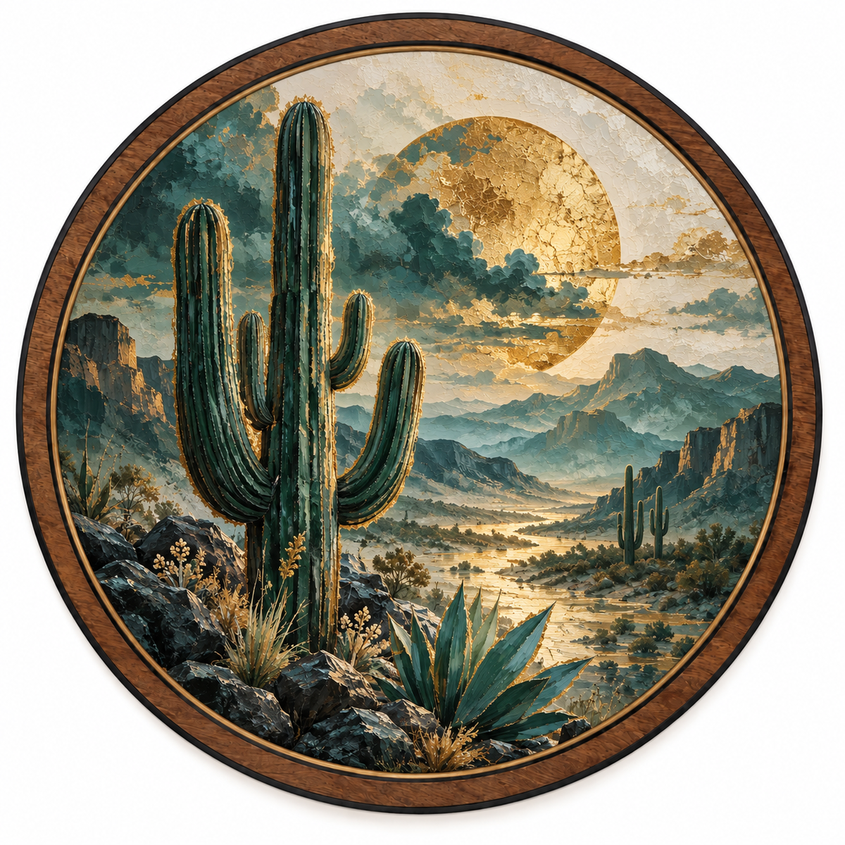 Desert Solstice — Golden Cactus LED Wall Art | Southwestern Desert Lighted Wall Decor