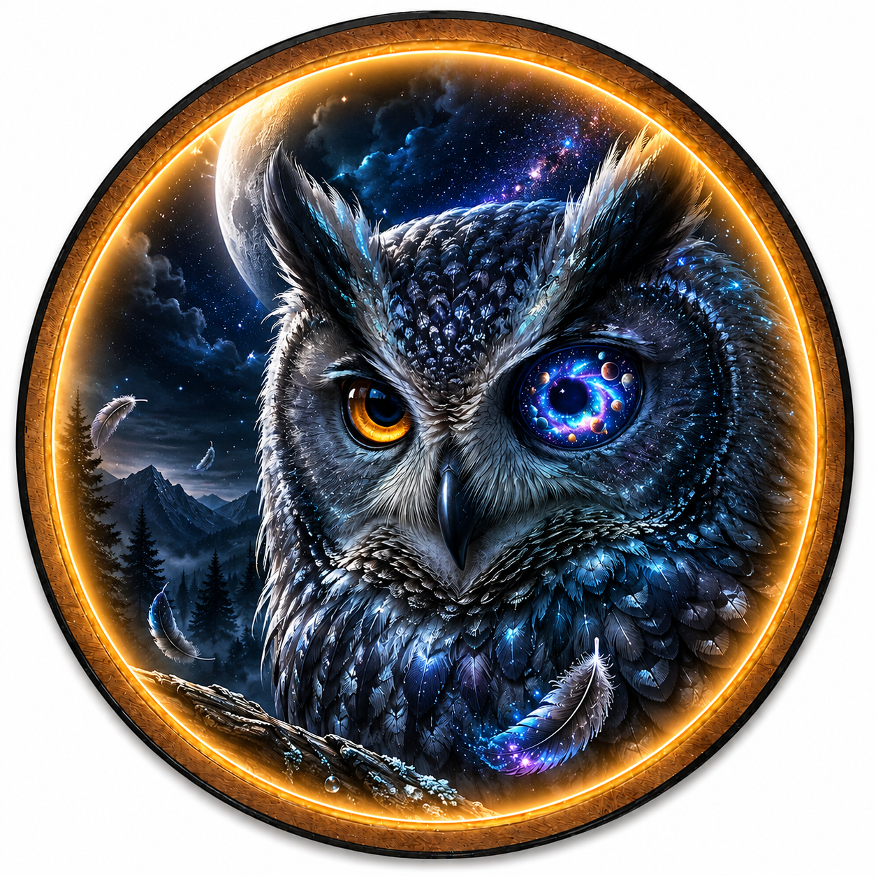 Cosmic Gaze LED Wall Art – Celestial Owl & Galaxy Wall Decor