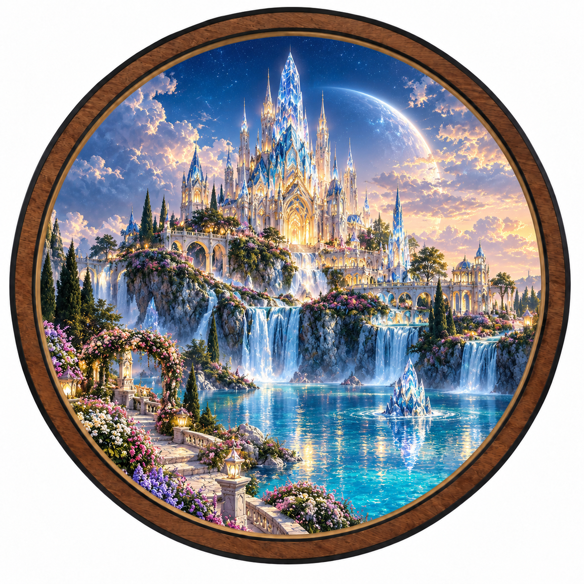 Crystal Celestial Palace Waterfall Circular LED Wall Art