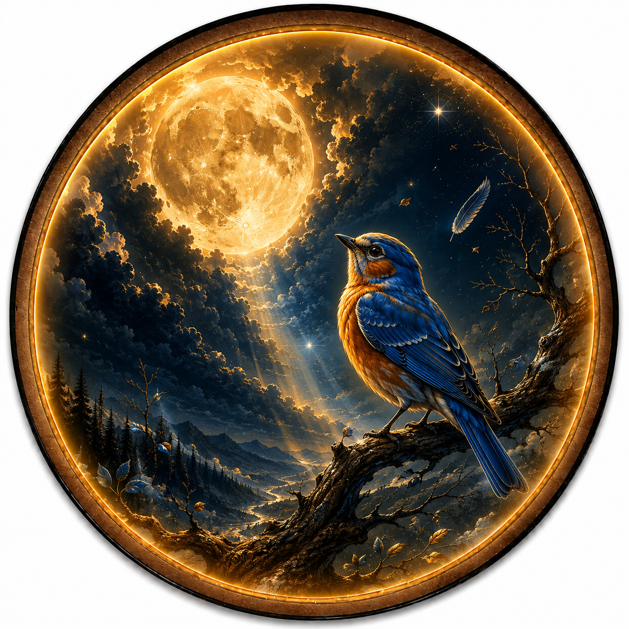 Moonbound Bluebird LED Wall Art – Celestial Bird Nature Decor