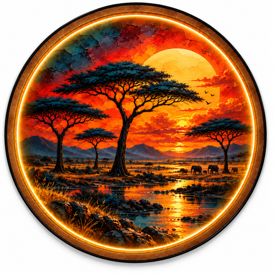 African Sunset Elephant LED Wall Art – Savanna Landscape Decor