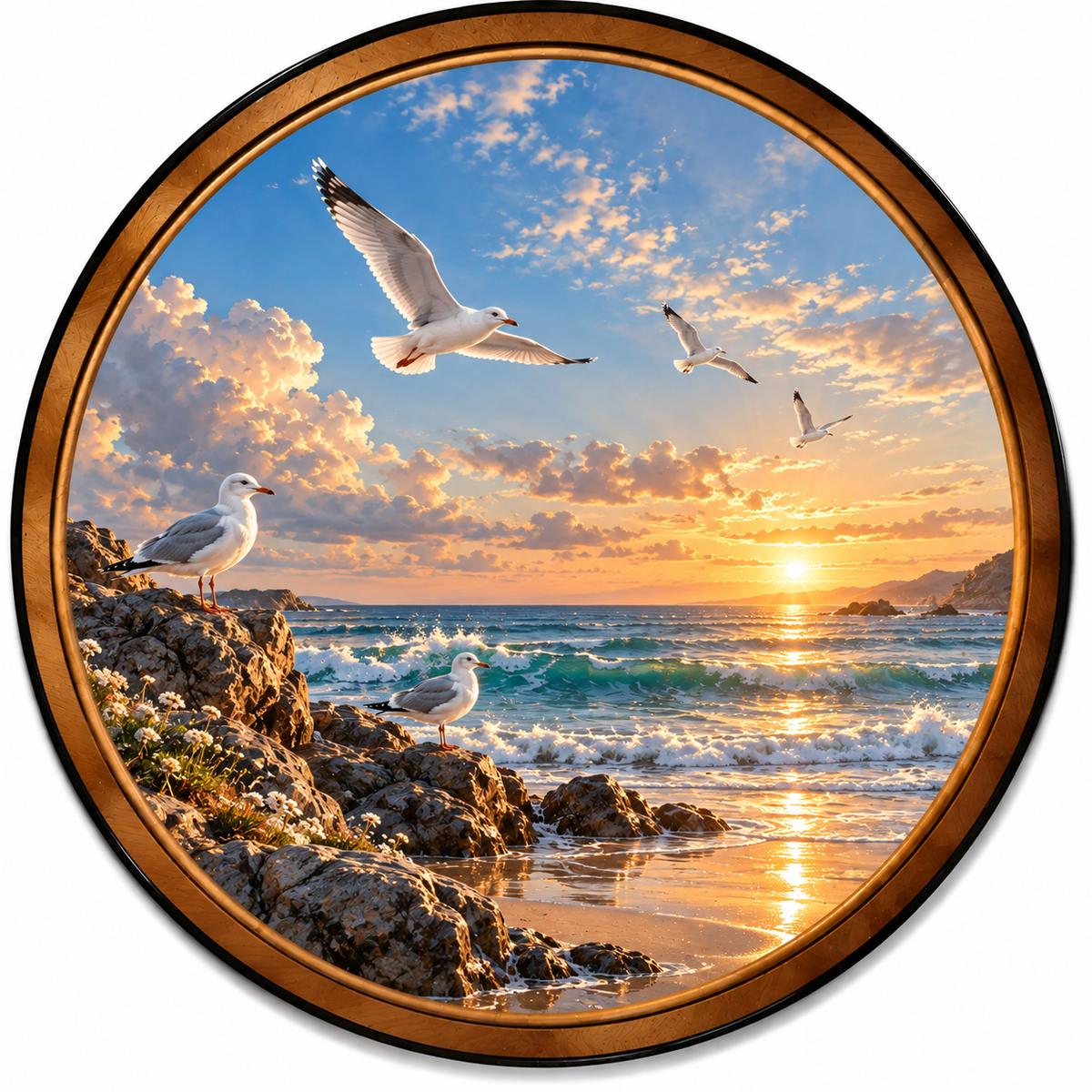 Handcrafted Coastal Seagulls at Sunset LED Wall Art