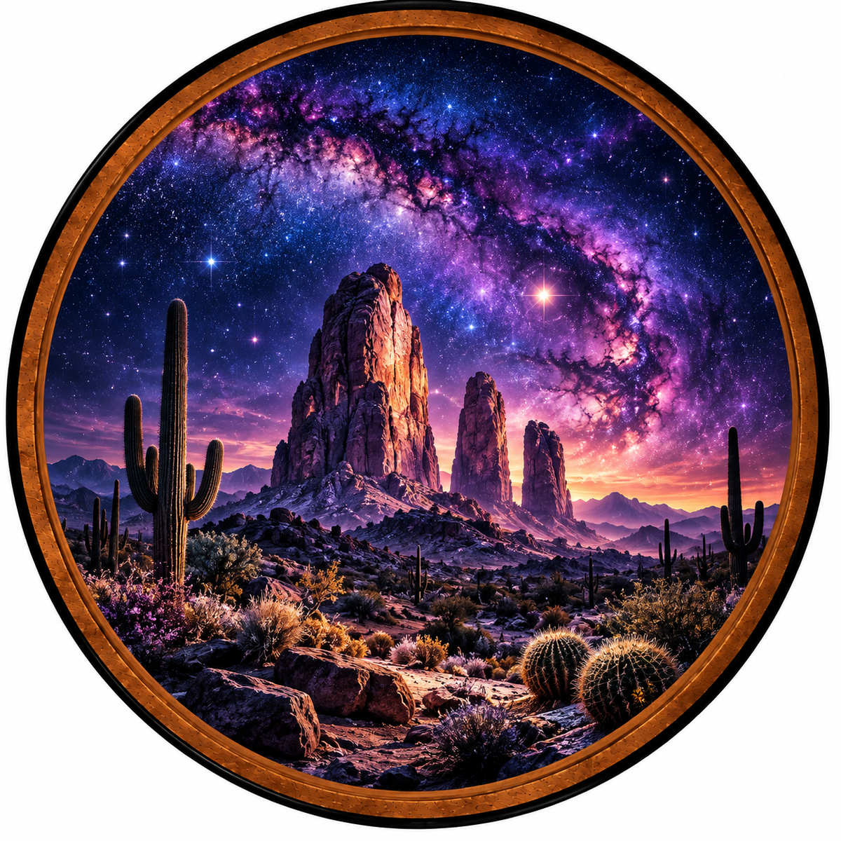 Cosmic Desert – Handcrafted Round LED Wall Art