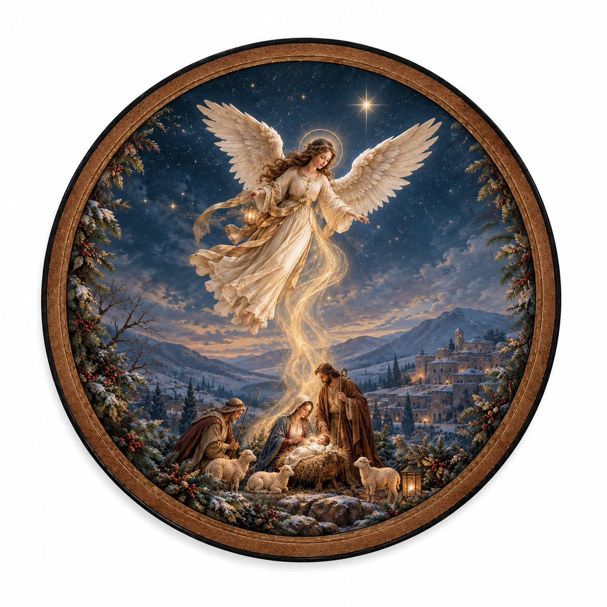 Handcrafted Nativity Scene LED Wall Art – Guardian Angel & Holy Family Christmas