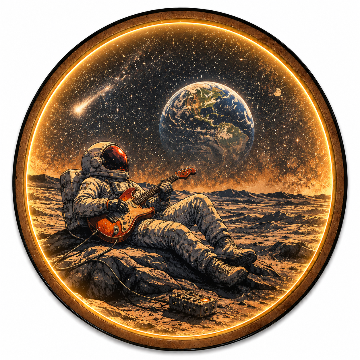 Lunar Solo LED Wall Art – Astronaut Guitar Space Decor