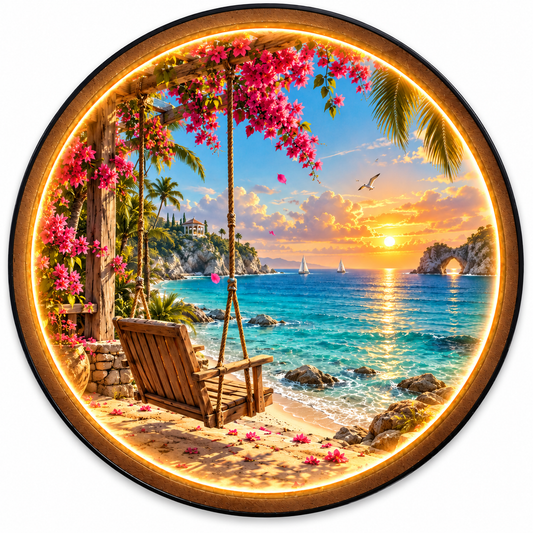 Coastal Reverie LED Wall Art – Tropical Sunset Beach Decor