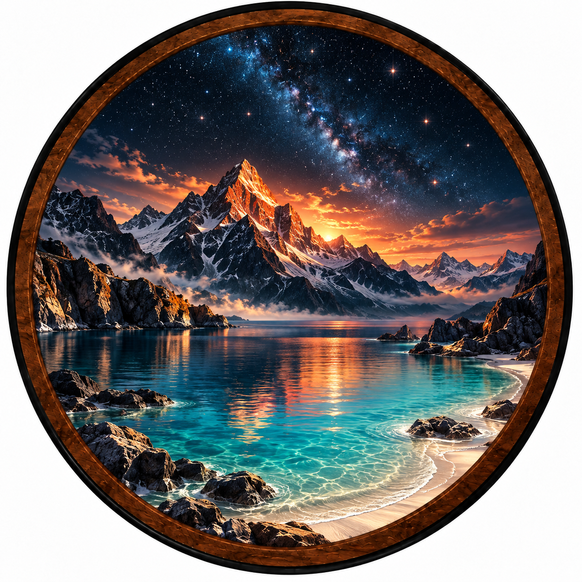 Starry Mountain & Turquoise Lake Landscape – Handcrafted LED Wall Art
