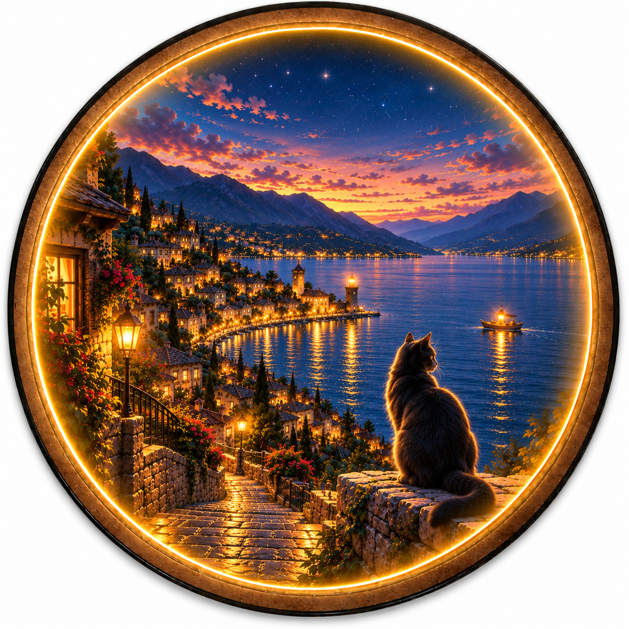 Harborlight LED Wall Art – Black Cat Lakeside Evening Decor