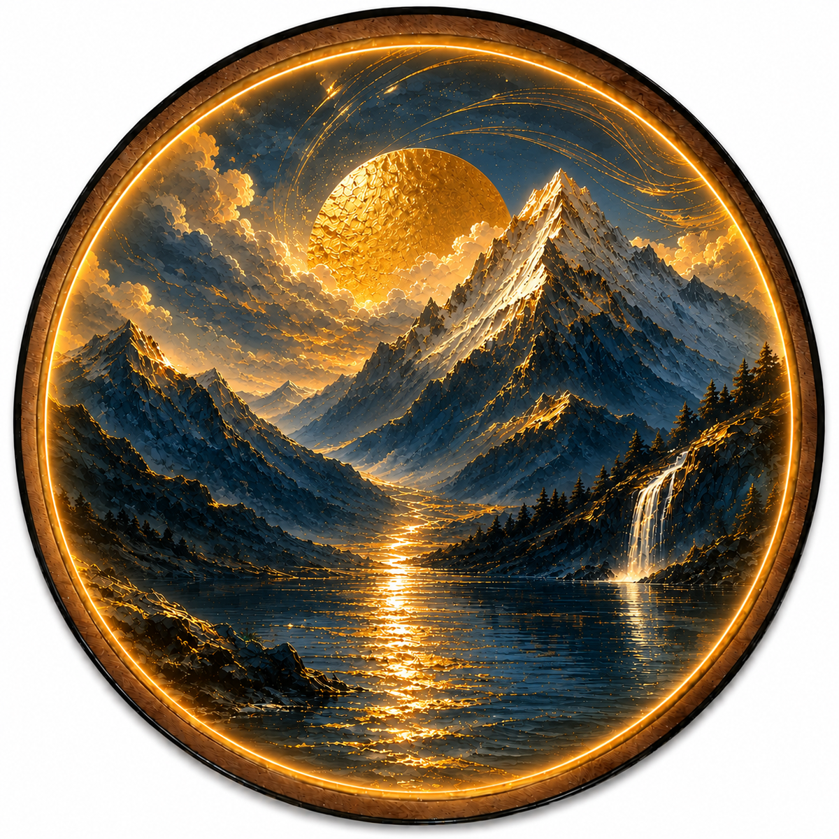 Solarcrest Mountain LED Wall Art – Golden Alpine Landscape